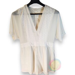 Boho White Sheer Crepe Eyelet Romper Cover Up Fits M